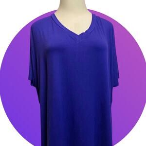 Zenana Luxe Rayon V-Neck‎ Tunic – 3X, Royal Blue, High Side Slits